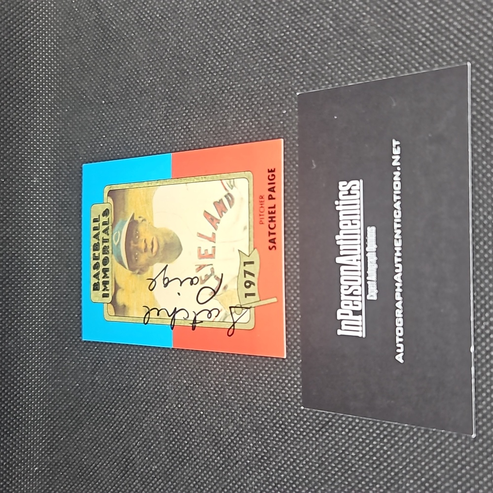 Satchel Paige autographed baseball immortals card inpersonauthentic.net coa .